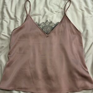 Forever 21 silky dusty purple with white and gray lace tank top